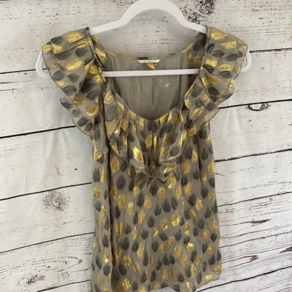 Anthropologie Gold and Silver Ruffle Blouse - Picture 5 of 12